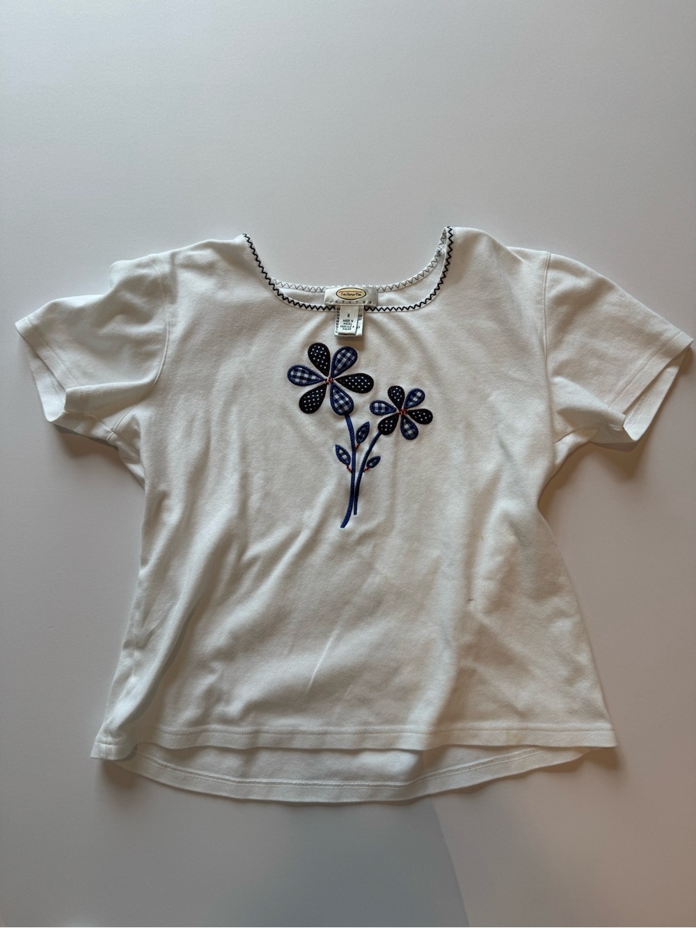 Talbots White Short-Sleeve Tee with Navy Floral Appliqué